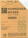 Hannover Messe 1966 - 30. April - 8. Mai Ausweis