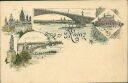 Postkarte - Gruss aus Mainz - Gutenberg Denkmal - Stadthalle - Strassenbrücke - Dom