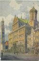 Augsburg - Rathaus und Perlachturm - Aquarell-Kunstkarte