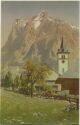 Postkarte - Grindelwald - Kirche und Wetterhorn