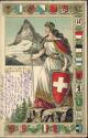 Postkarte - Helvetia - Matterhorn - Kantonswappen