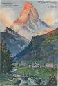 Postkarte - Matterhorn im Alpenglühen - Künstlerkarte