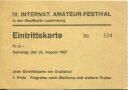 IV. Internationales Amateur-Festival in der Stadthalle Laufenburg 1967 - Eintrittskarte