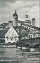 Ansichtskarte - Schweiz - Stadt Schaffhausen - Rheinbrücke mit Munot - Restaurant Schweizerhalle