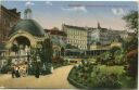 Postkarte - Karlsbad - Stadtparkanlagen mit Kaiserbrunnen