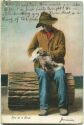 Postcard - a man and a skunk